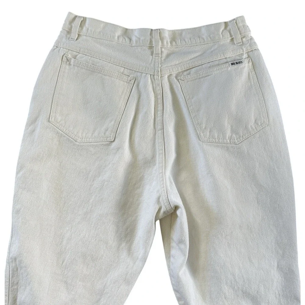 VTG Bill Blass Pleated Mom Jeans Women's M Ecru Cream Cotton High Rise Tapered